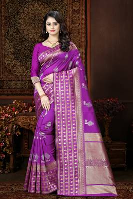 Purple woven art silk saree with blouse 1