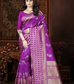 Purple woven art silk saree with blouse