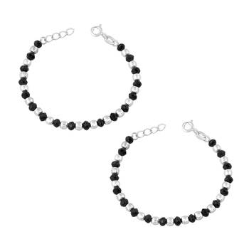 Silver & Black Beads Nazariya Sterling Silver Anklet For Kids-ANKK008 1