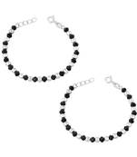 Silver & Black Beads Nazariya Sterling Silver Anklet For Kids-ANKK008