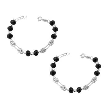 Kids Silver & Black Beads Nazariya Sterling Silver Anklet-ANKK007 1