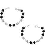 Kids Silver & Black Beads Nazariya Sterling Silver Anklet-ANKK007