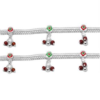 Flowers & Beads Silver Anklets-ANK052 1