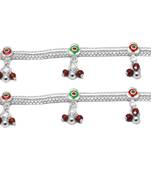 Flowers & Beads Silver Anklets-ANK052