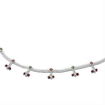Flowers & Beads Silver Anklets-ANK052 2