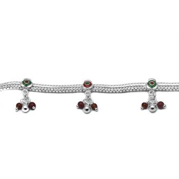 Flowers & Beads Silver Anklets-ANK052 3
