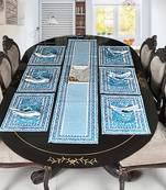 Modern Style Cotton Table Top Decorative Tapestry With 6 Piece of Table Mats ( Size: Runner: 72 X 12,Mats: 18 X 12 Inch)