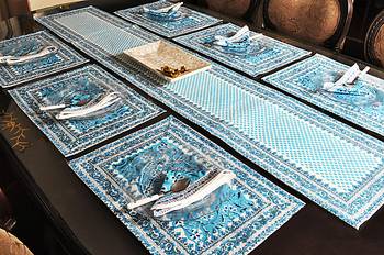 Modern Style Cotton Table Top Decorative Tapestry With 6 Piece of Table Mats ( Size: Runner: 72 X 12,Mats: 18 X 12 Inch) 4
