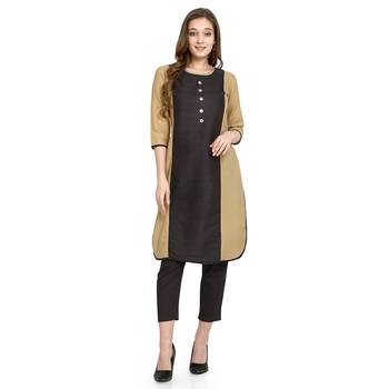 Cream Solid Cotton Straight Kurtis 1
