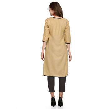 Cream Solid Cotton Straight Kurtis 2