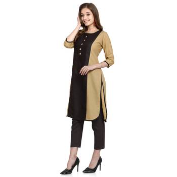 Cream Solid Cotton Straight Kurtis 3