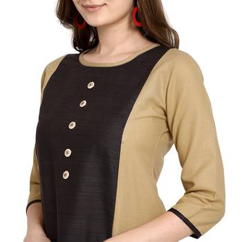 Cream Solid Cotton Straight Kurtis 4