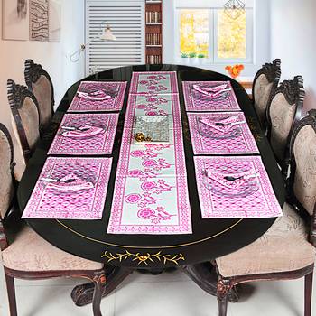 Christmas Dining Table Decor Cotton Table Cloth With 6 piece of Table mats (Size: Runner: 72 X 12, Mats: 18 X 12 Inch) 2