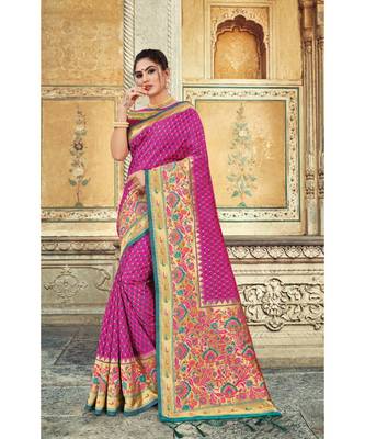 Sangam Prints Pink Silk Stonework Traditional Saree 1