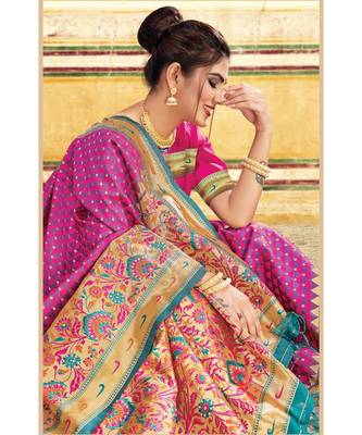 Sangam Prints Pink Silk Stonework Traditional Saree 2