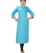 Sky-blue printed cotton ethnic-kurtis