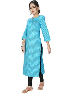 Sky-blue printed cotton ethnic-kurtis 3