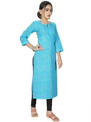 Sky-blue printed cotton ethnic-kurtis 4
