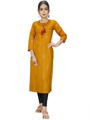 Yellow printed rayon ethnic-kurtis 1