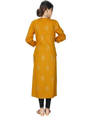 Yellow printed rayon ethnic-kurtis 2