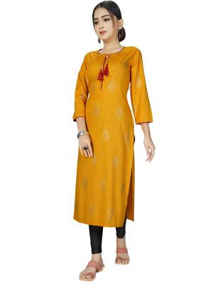 Yellow printed rayon ethnic-kurtis 3