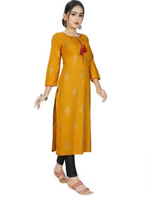 Yellow printed rayon ethnic-kurtis 4