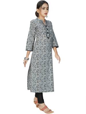Grey printed cotton ethnic-kurtis 3