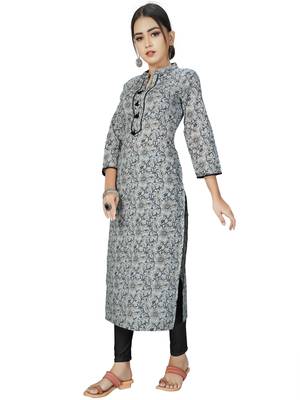 Grey printed cotton ethnic-kurtis 4
