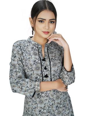 Grey printed cotton ethnic-kurtis 5