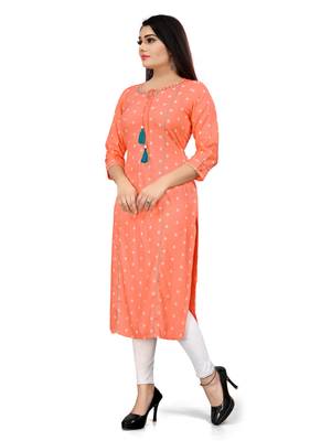 Orange printed rayon ethnic-kurtis 3