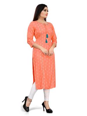 Orange printed rayon ethnic-kurtis 4