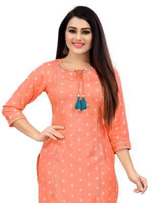 Orange printed rayon ethnic-kurtis 5