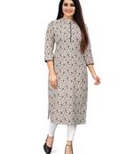 Beige printed cotton ethnic-kurtis