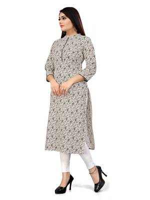 Beige printed cotton ethnic-kurtis 3