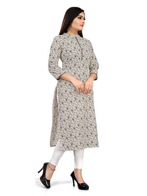 Beige printed cotton ethnic-kurtis 4
