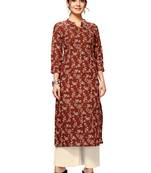 Maroon printed cotton ethnic-kurtis
