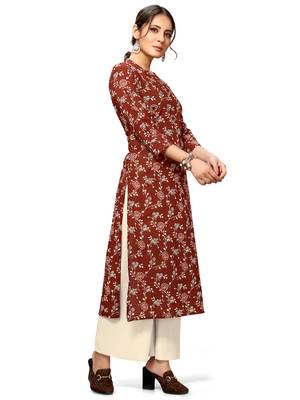 Maroon printed cotton ethnic-kurtis 3