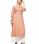 Beige printed cotton ethnic-kurtis