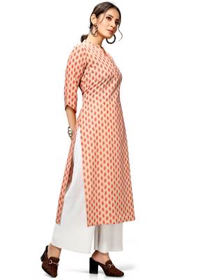 Beige printed cotton ethnic-kurtis 3
