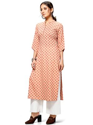 Beige printed cotton ethnic-kurtis 4
