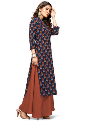 Navy-blue printed cotton ethnic-kurtis 3