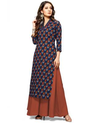 Navy-blue printed cotton ethnic-kurtis 4