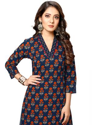 Navy-blue printed cotton ethnic-kurtis 5