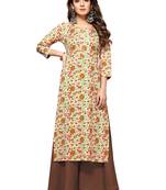 Rajnandini Beige printed cotton ethnic-kurtis