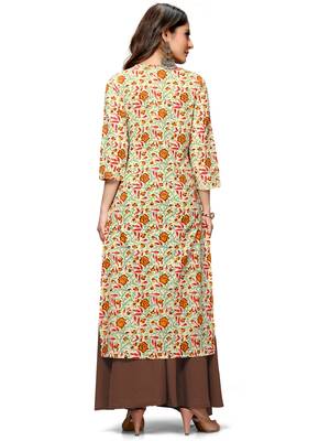 Rajnandini Beige printed cotton ethnic-kurtis 2