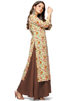 Rajnandini Beige printed cotton ethnic-kurtis 3