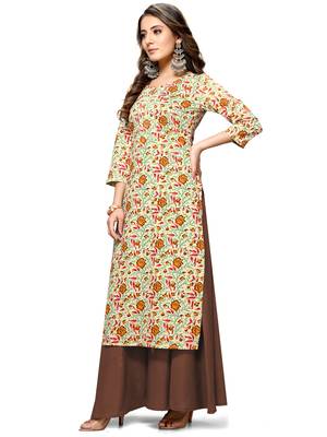 Rajnandini Beige printed cotton ethnic-kurtis 4