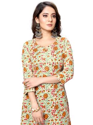 Rajnandini Beige printed cotton ethnic-kurtis 5