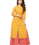 Yellow printed cotton ethnic-kurtis