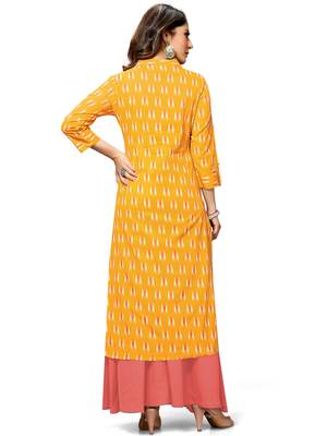 Yellow printed cotton ethnic-kurtis 2